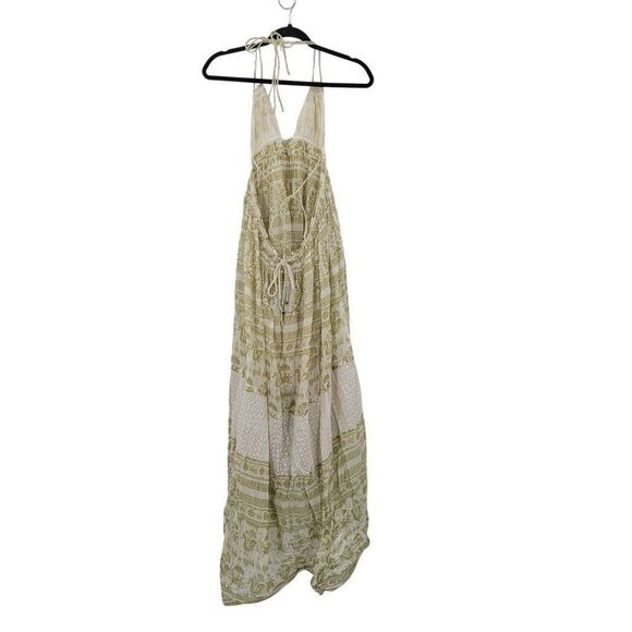 Free People Womens Boho Maxi Dress Halter Open Back Tiered Sz XS Green Cotton - Picture 10 of 16